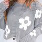 Big Flower Hollowed Knit Drop Shoulder Sweater