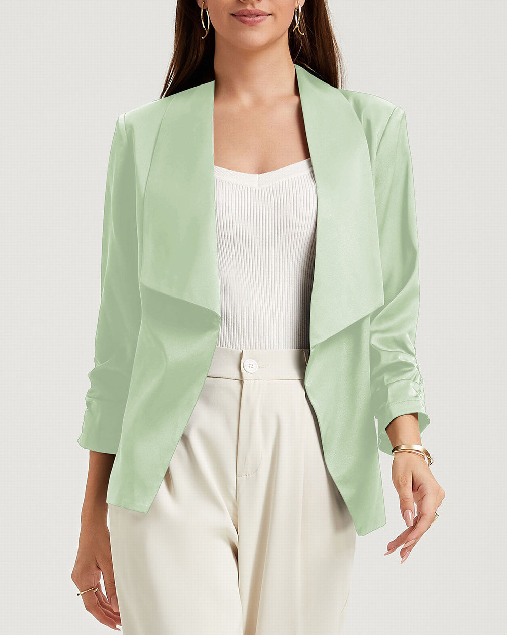 Solid Lapel Collar Satin Blazer
