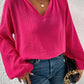Rose Crinkle Split Neck Puff Sleeve Blouse