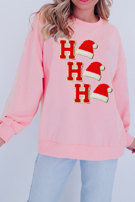 Sequin Christmas Hat HO HO HO Graphic Pullover Sweatshirt