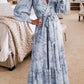 Surplice Neck Bubble Sleeve Maxi Dress with Sash