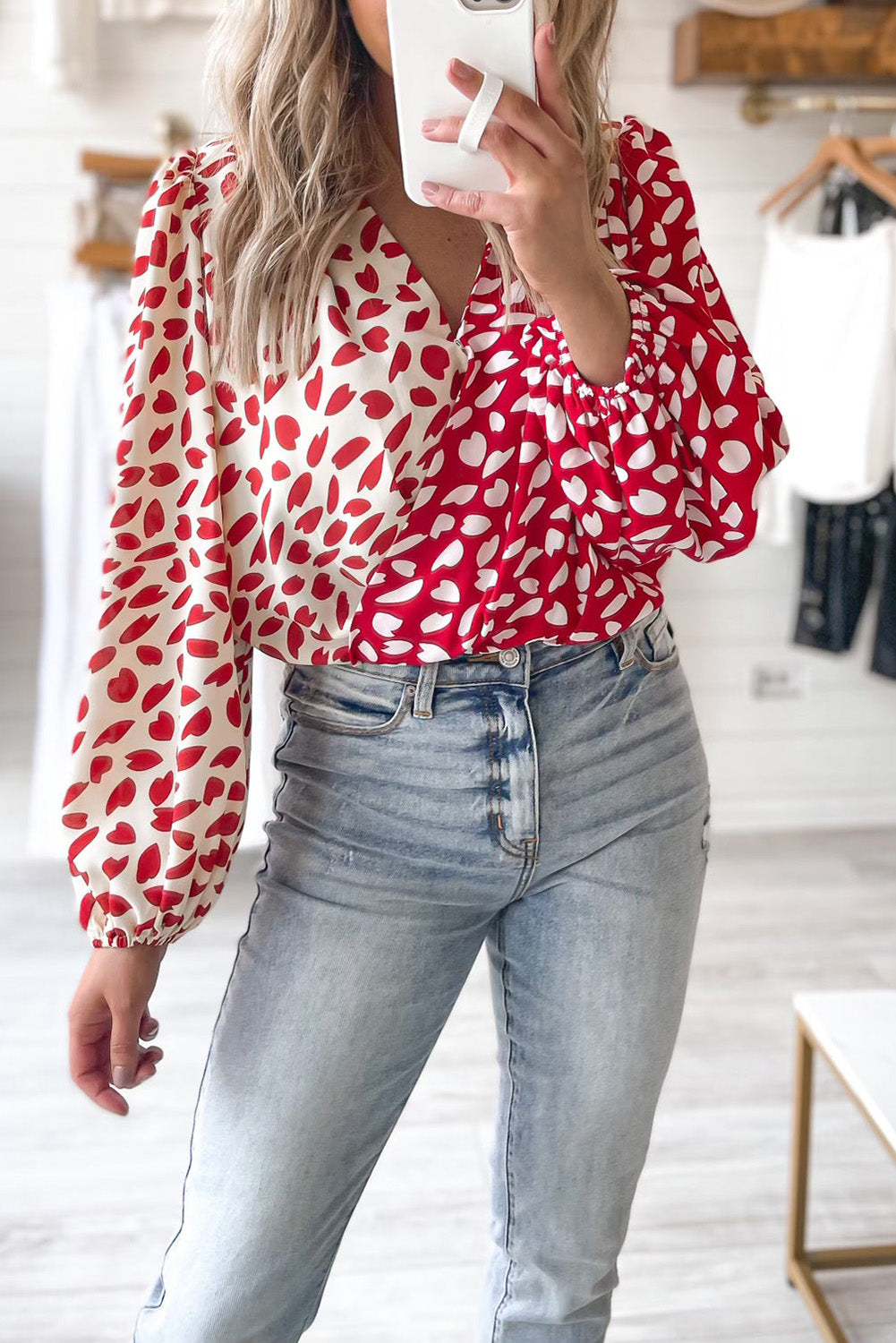 Petal Printed Long Sleeve Wrap V-Neck Bodysuit