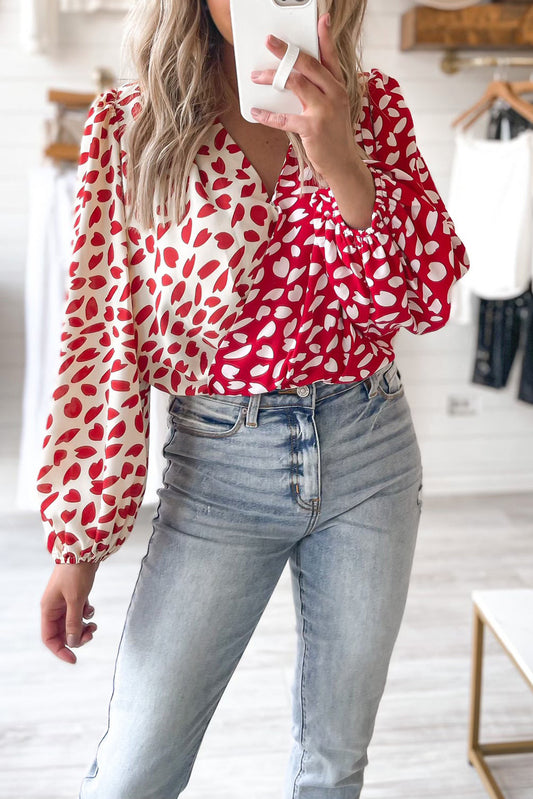 Petal Printed Long Sleeve Wrap V-Neck Bodysuit