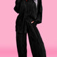 Pleated Long Sleeve Shirt and Wide-Leg Pants Set
