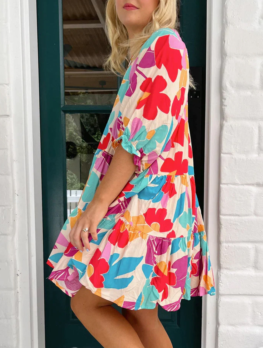 Floral Tiered V Neck Plus Dress