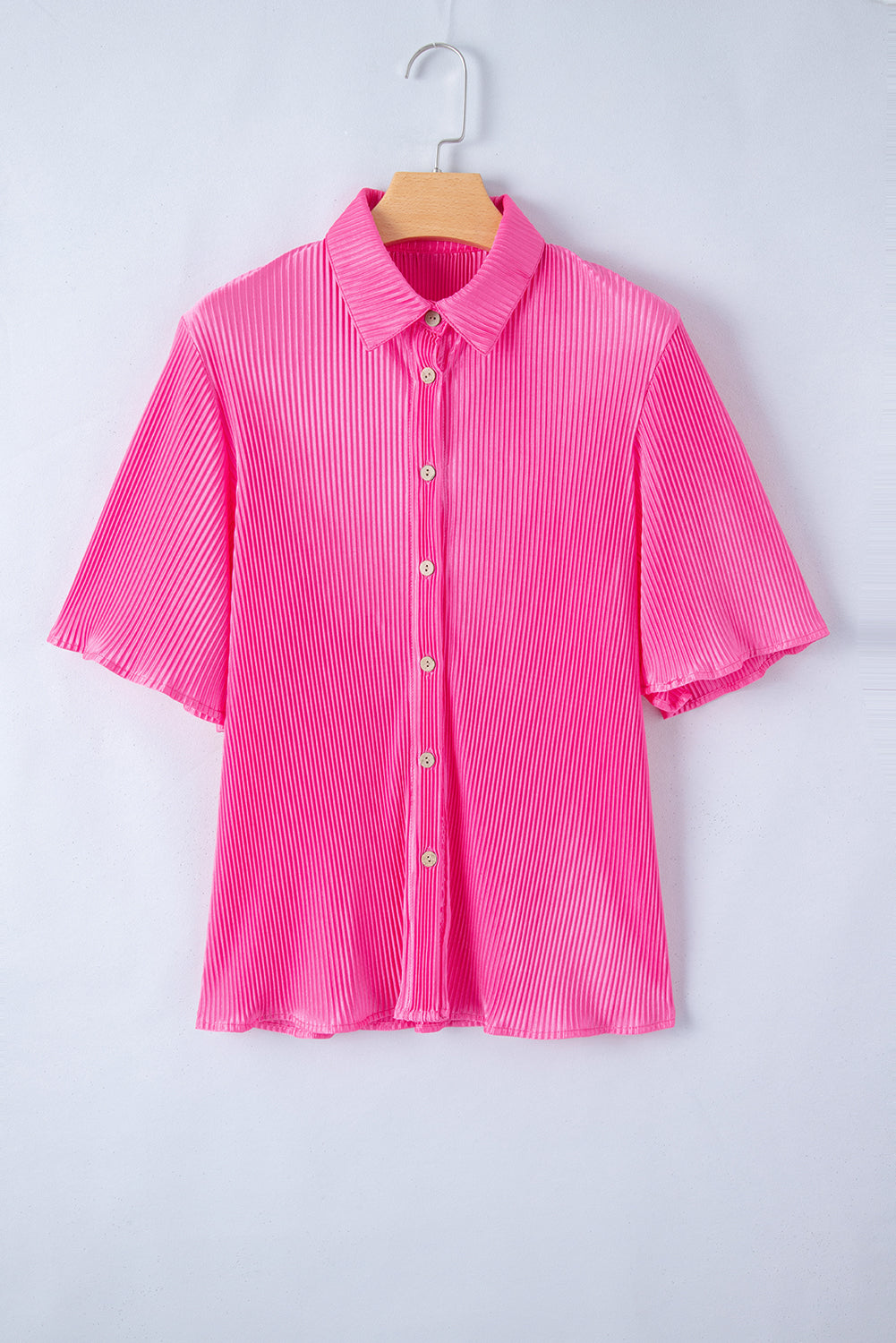 Satin Pleated Short Sleeve Shirt