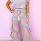 Stripe Rainbow Tee Tasseled String Wide Leg Pants Set