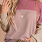 Color Block Long Sleeve Ribbed Loose Top