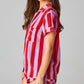 Red Color Block Striped Short Sleeve Pajamas Set