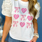 Heart and Bowknot Graphic Contrast Bubble Sleeve Tee