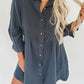 3/4 Ruffled Sleeve Buttoned Crinkled Shirt Dress