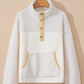 Fleece Colorblock Trim Buttons Collar Sweatshirt with Pocket