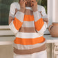 Color Block Striped Knitted Drop Shoulder Turtleneck Sweater