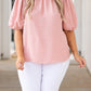 Pink Plus Size Swiss Dot Puff Sleeves Top