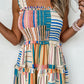 Mix Striped Wide Straps Smocked Tiered Maxi Dress