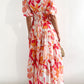 Short Puff Sleeve Floral Tiered Maxi Dress