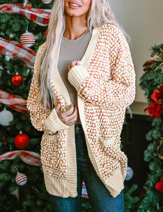 Abstract Printed Bishop Sleeve Open Front Cardigan