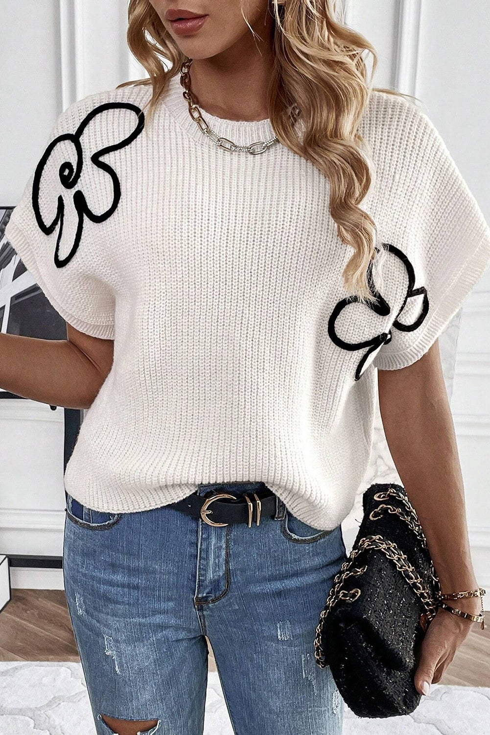Flower Embroidery Sweater Tee