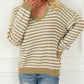 Chic Striped Knit V Neck Drop Shoulder Sweater