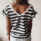Striped V Neck Ruffle Sleeve Top