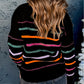 Colorful Striped Ribbed Trim Sweater