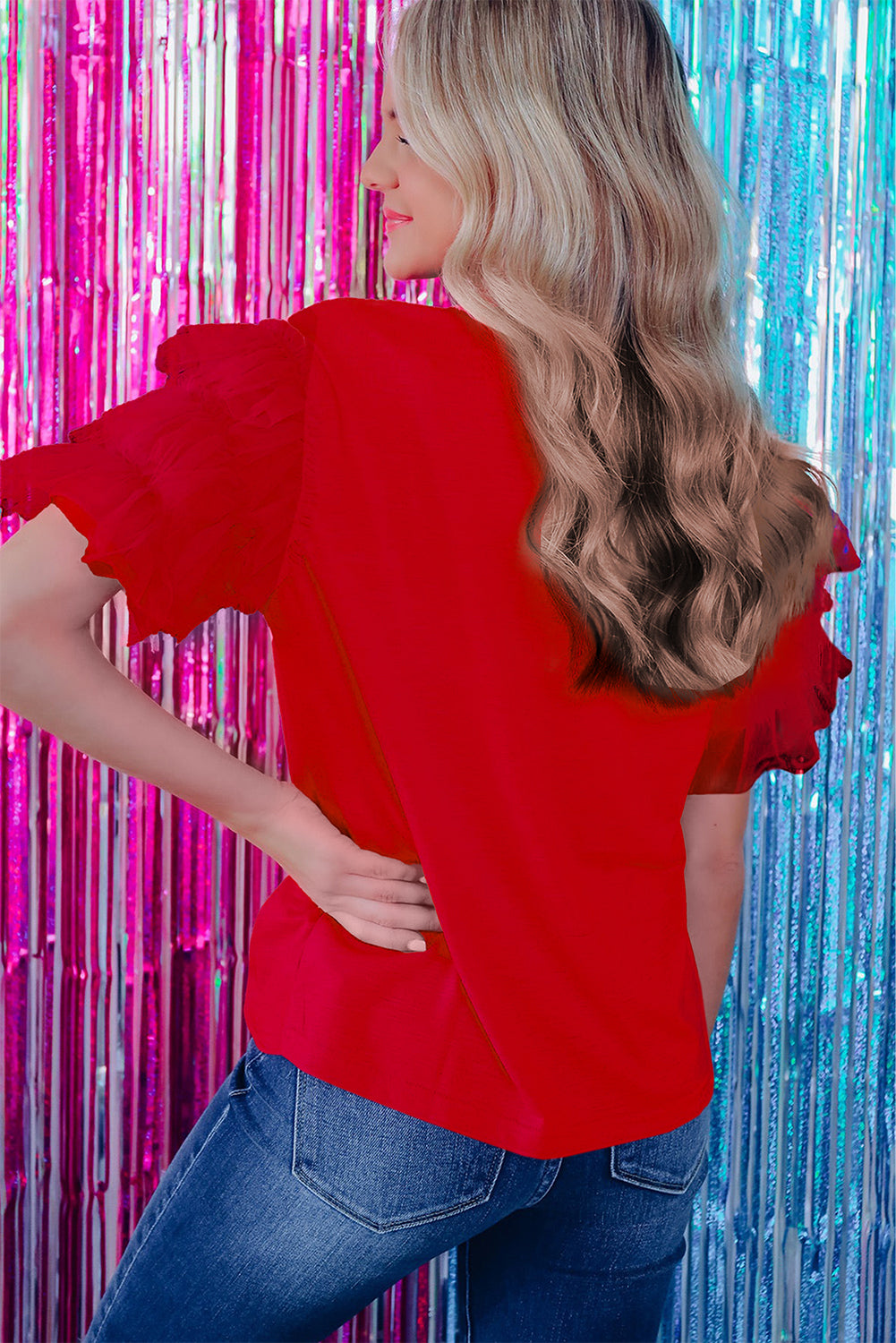 Tulle Ruffle Sleeve Blouse