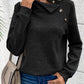 Asymmetric Buttons Detail High Neck Textured Sweatshirt