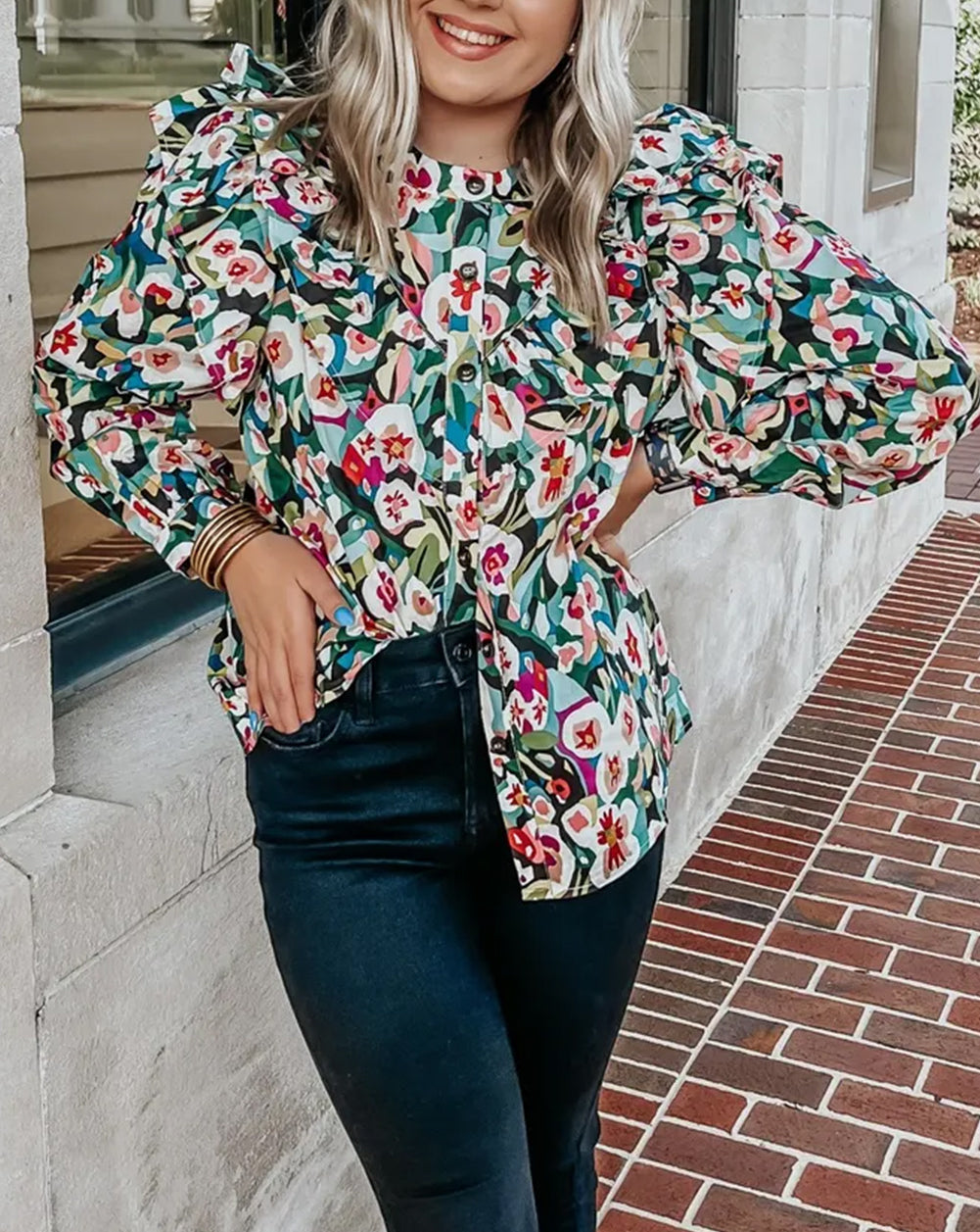 Printed Ruffled Floral Print Shirt