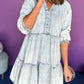 Acid Wash Retro Half Sleeve Flared Denim Dress