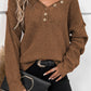Pointelle Knit Button V Neck Drop Shoulder Sweater
