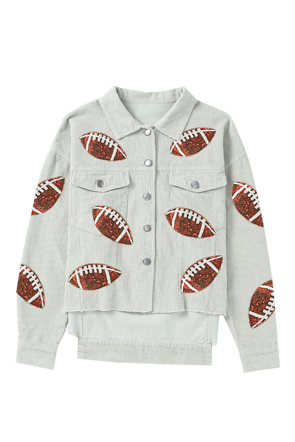 Sequined Football Patch Ribbed Cotton Jacket