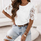 White Crochet Lace Short Sleeve Blouse
