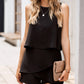 Black O Neck Ruffle Romper