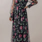 Mesh Sheer Shirred High Waist Floral Maxi Dress
