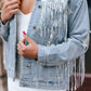 Sequin Embellished Fringe Distressed Denim Jacket
