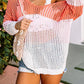Color Block Eyelet Long Sleeve Twisted Back Knit Top