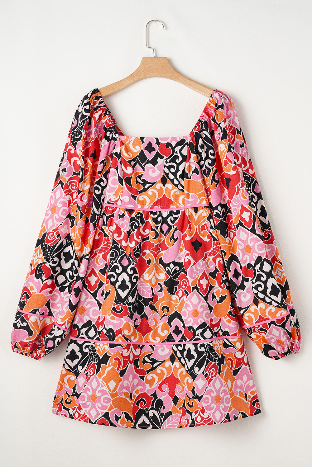 Bohemian Square Neck Puff Sleeve Mini Dress