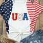 Chenille USA Stars and Stripes Printed V Neck T Shirt