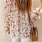 Boho Floral Print Split V Neck Bubble Sleeve Blouse