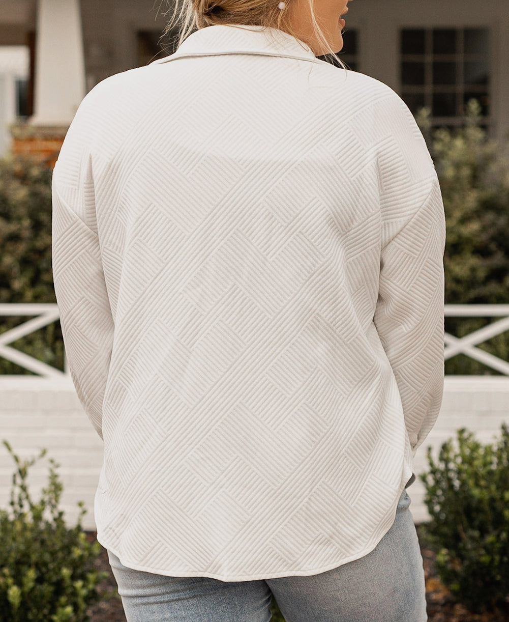 Plus Size Textured Flap Pockets Jacket