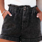 Vintage Washed Frilled High Waist Denim Shorts