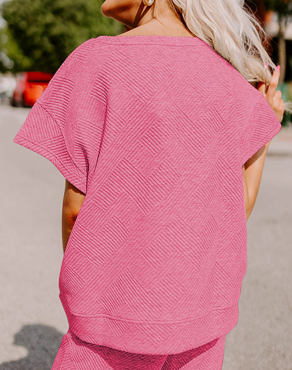 Textured Loose Fit T Shirt and Drawstring Pants Set