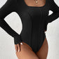 Scoop Neck Seam Detail Long Sleeve Bodysuit