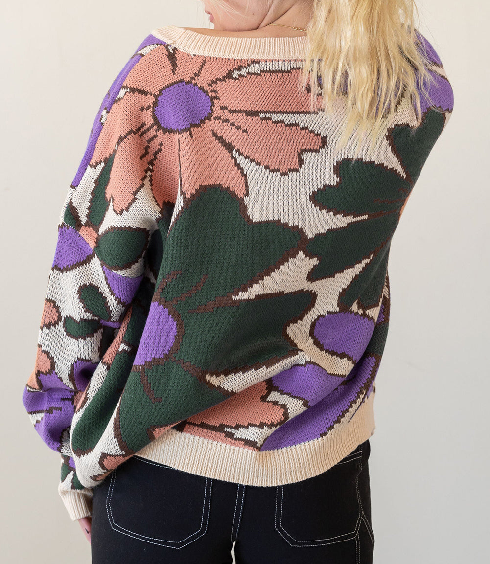 Flower Print Loose Sweater