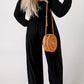 Smocked Square Neck Long Sleeve Wide Leg Jumpsuit