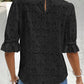 Flower Eyelet Jacquard Keyhole Flounce Sleeve Top