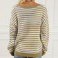 Chic Striped Knit V Neck Drop Shoulder Sweater