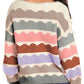 Wave Striped Balloon Sleeve Drop Shoulder Sweater