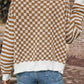 Checkered Striped Patched Buttoned V Neck Cardigan