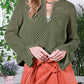Open Knit Buttoned Neck Split Sleeve Sweater